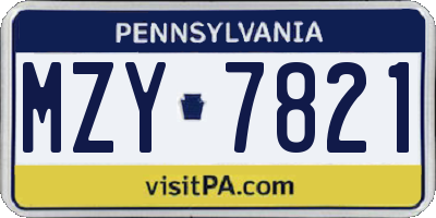 PA license plate MZY7821