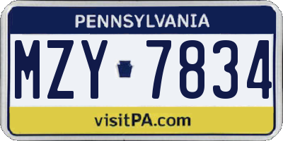 PA license plate MZY7834