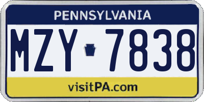 PA license plate MZY7838