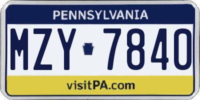 PA license plate MZY7840