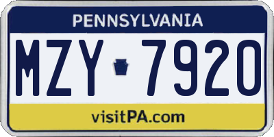 PA license plate MZY7920