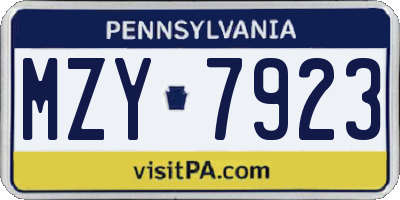 PA license plate MZY7923