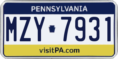PA license plate MZY7931