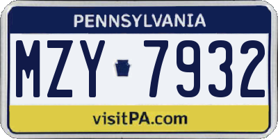 PA license plate MZY7932
