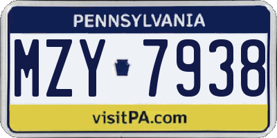 PA license plate MZY7938