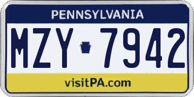 PA license plate MZY7942