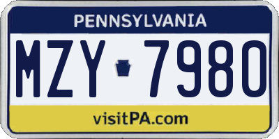 PA license plate MZY7980