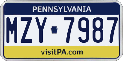 PA license plate MZY7987