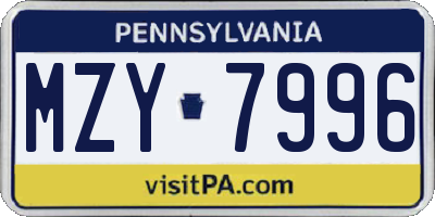 PA license plate MZY7996