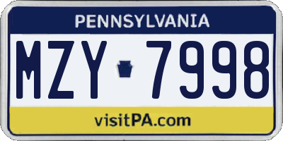 PA license plate MZY7998