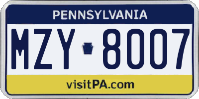 PA license plate MZY8007