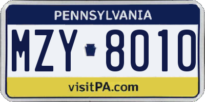 PA license plate MZY8010