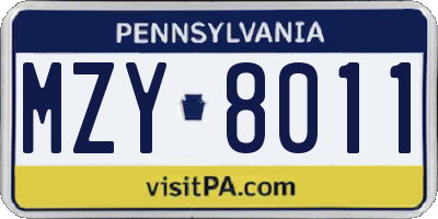 PA license plate MZY8011
