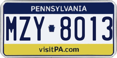 PA license plate MZY8013