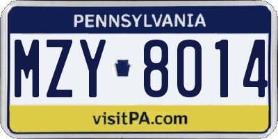 PA license plate MZY8014