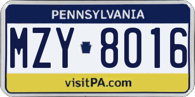 PA license plate MZY8016
