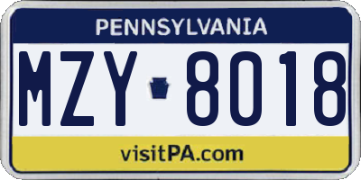 PA license plate MZY8018