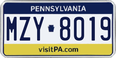 PA license plate MZY8019