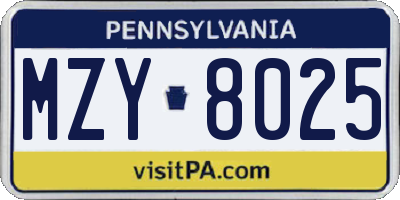 PA license plate MZY8025