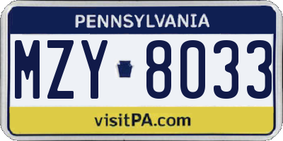 PA license plate MZY8033
