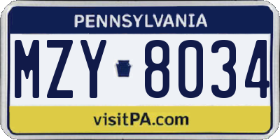 PA license plate MZY8034