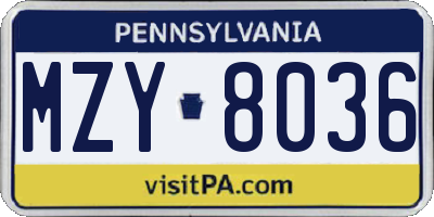 PA license plate MZY8036