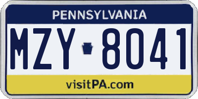 PA license plate MZY8041