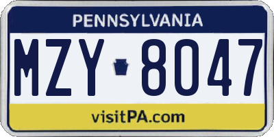 PA license plate MZY8047
