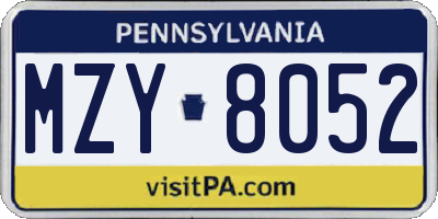 PA license plate MZY8052