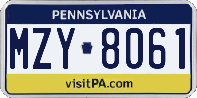 PA license plate MZY8061