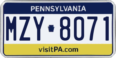 PA license plate MZY8071