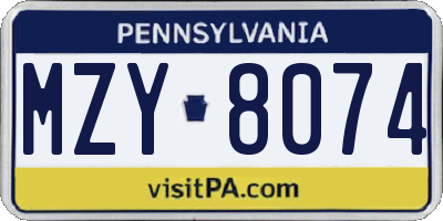 PA license plate MZY8074
