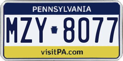 PA license plate MZY8077