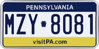 PA license plate MZY8081