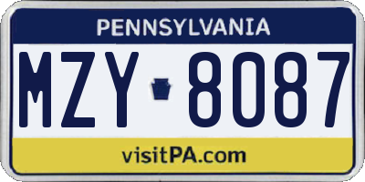 PA license plate MZY8087
