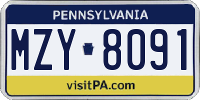 PA license plate MZY8091
