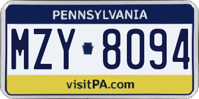 PA license plate MZY8094
