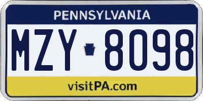 PA license plate MZY8098