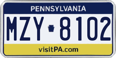 PA license plate MZY8102