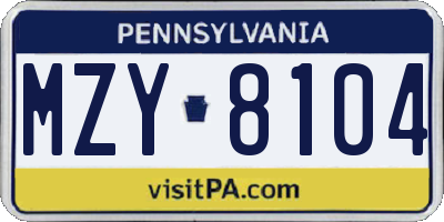 PA license plate MZY8104