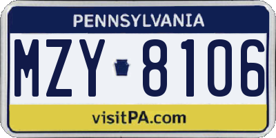 PA license plate MZY8106