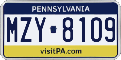 PA license plate MZY8109