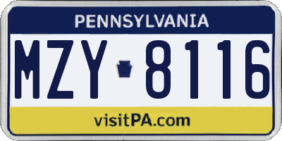 PA license plate MZY8116