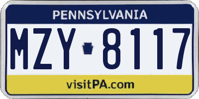 PA license plate MZY8117
