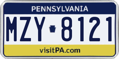 PA license plate MZY8121