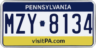 PA license plate MZY8134