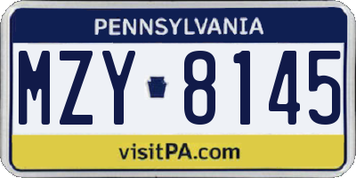 PA license plate MZY8145