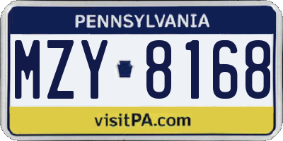 PA license plate MZY8168