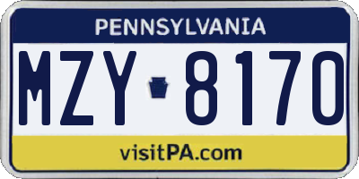PA license plate MZY8170