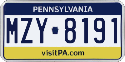 PA license plate MZY8191